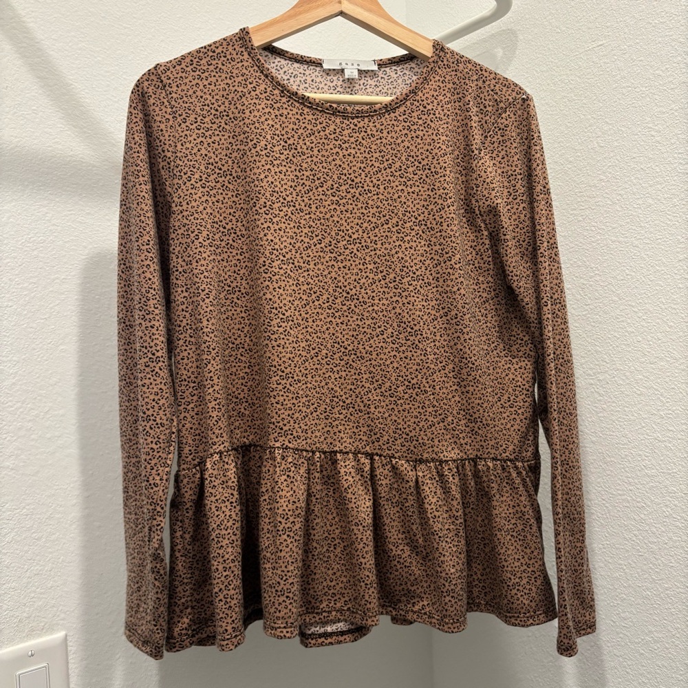 Gaze Brown Animal Print Peplum Blouse